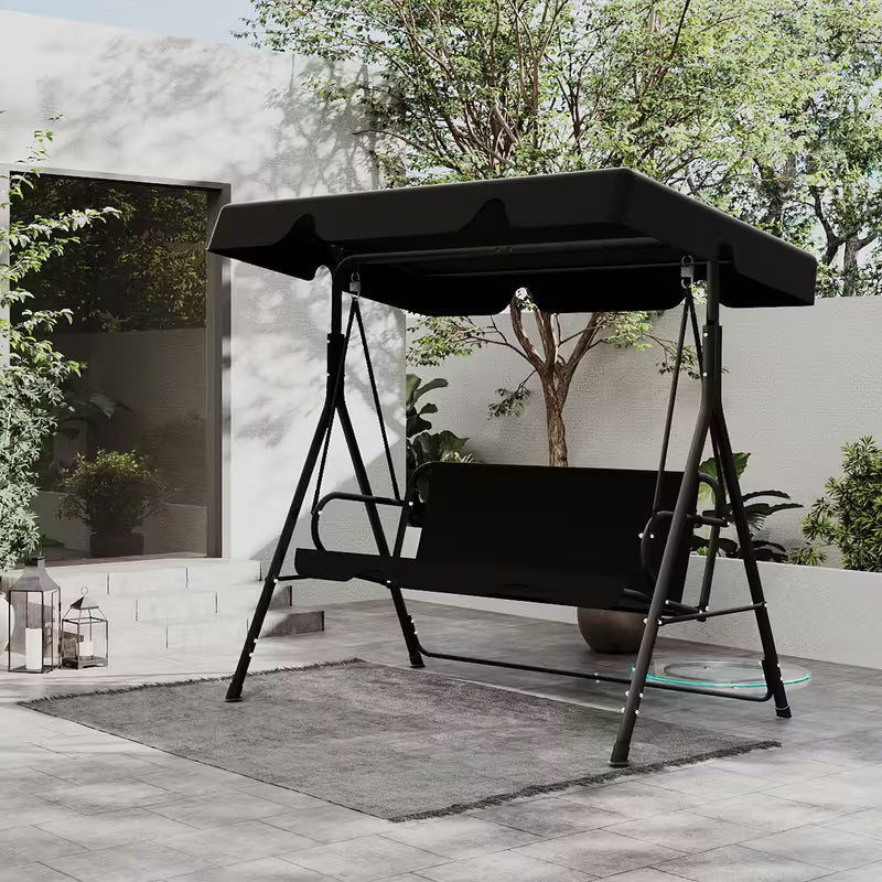3-Seat Outdoor Patio Glider Swing with Adjustable Canopy – Heavy Duty Rust-Resistant Porch Swing for Garden & Backyard