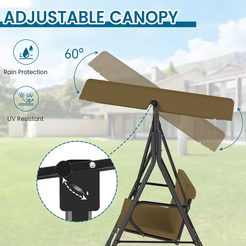 3-Seat Outdoor Patio Glider Swing with Adjustable Canopy – Heavy Duty Rust-Resistant Porch Swing for Garden & Backyard