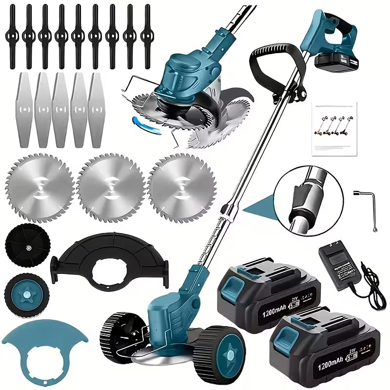 Cordless Portable Electric Lawn Mower, 3 Blades & 2 Large Lithium‑Ion Batteries, Powerful Wireless Garden Weeder for Lawn Yard, Christmas Gift for Men