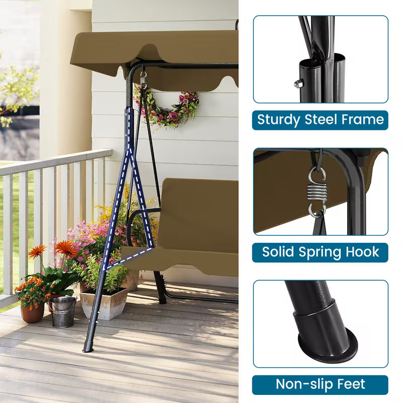 3-Seat Outdoor Patio Glider Swing with Adjustable Canopy – Heavy Duty Rust-Resistant Porch Swing for Garden & Backyard