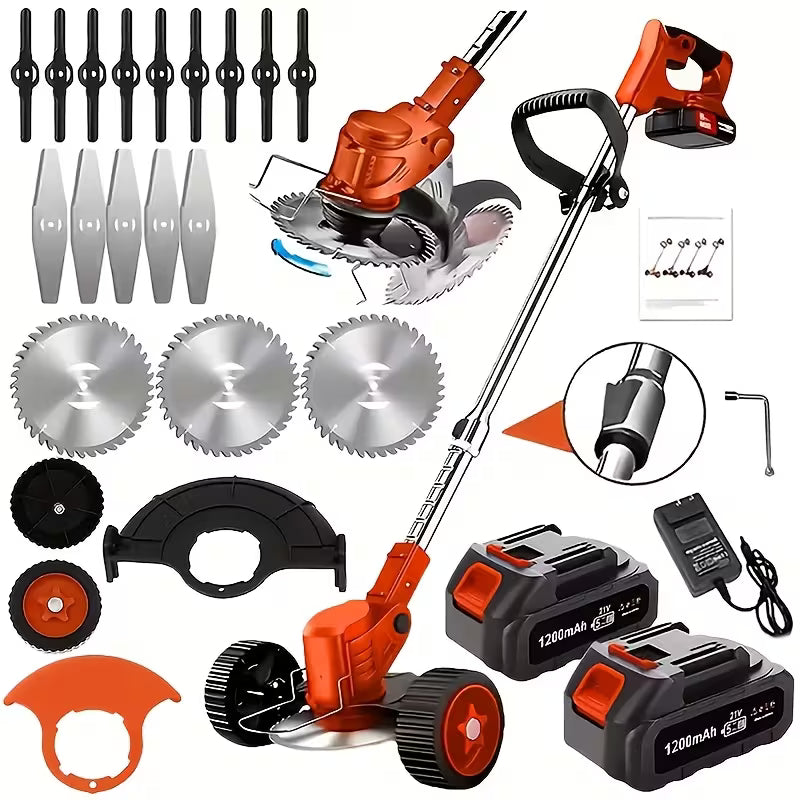 Cordless Portable Electric Lawn Mower, 3 Blades & 2 Large Lithium‑Ion Batteries, Powerful Wireless Garden Weeder for Lawn Yard, Christmas Gift for Men