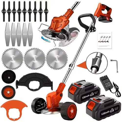 Cordless Portable Electric Lawn Mower, 3 Blades & 2 Large Lithium‑Ion Batteries, Powerful Wireless Garden Weeder for Lawn Yard, Christmas Gift for Men