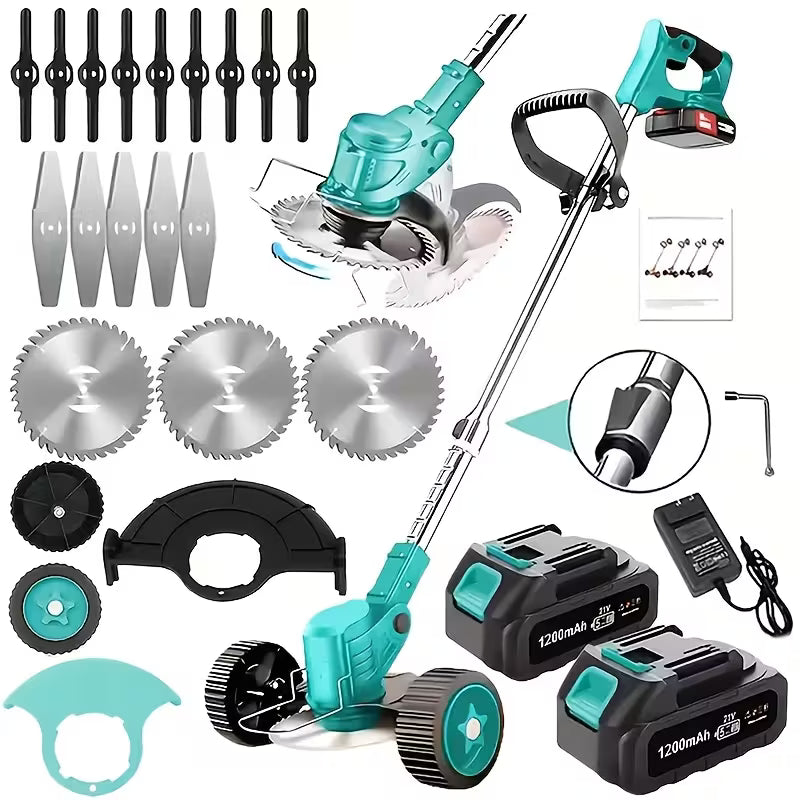 Cordless Portable Electric Lawn Mower, 3 Blades & 2 Large Lithium‑Ion Batteries, Powerful Wireless Garden Weeder for Lawn Yard, Christmas Gift for Men