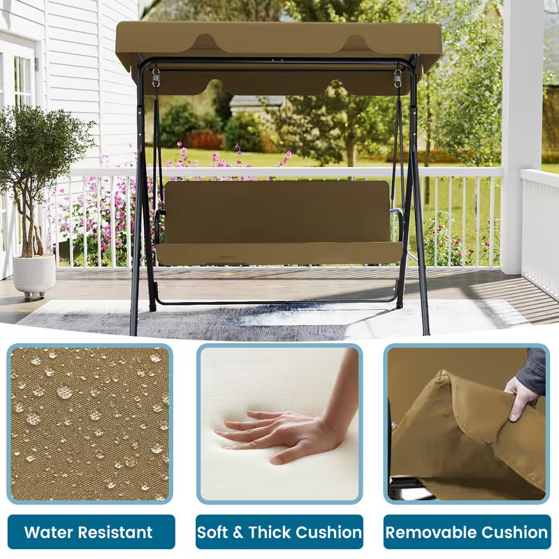 3-Seat Outdoor Patio Glider Swing with Adjustable Canopy – Heavy Duty Rust-Resistant Porch Swing for Garden & Backyard