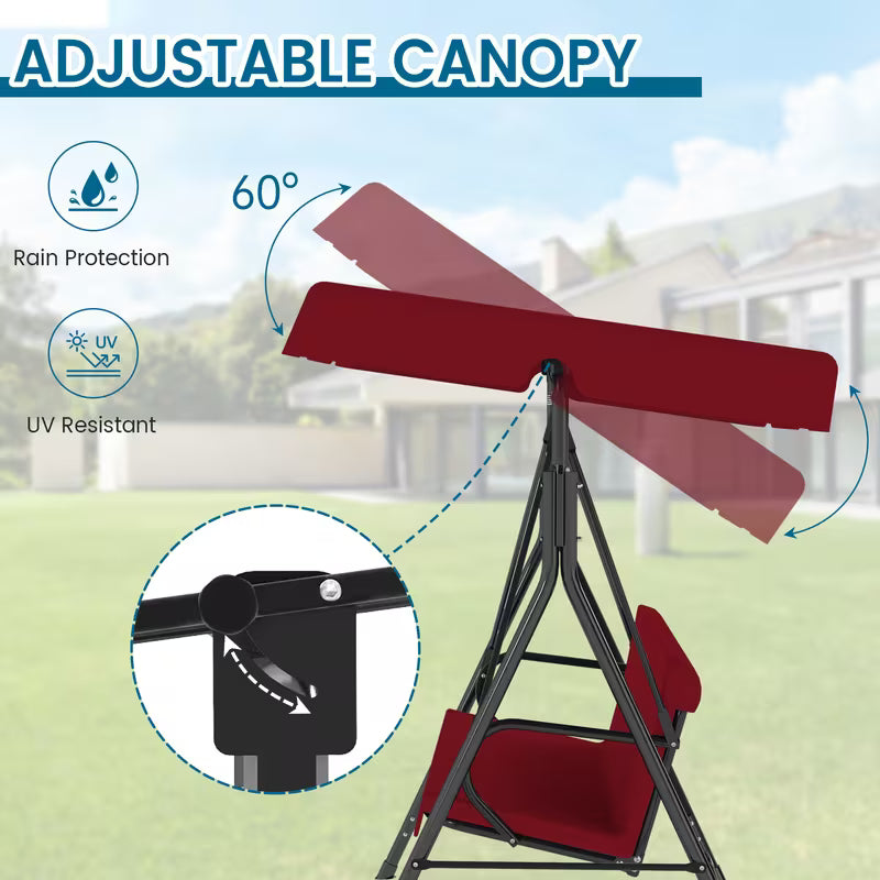 3-Seat Outdoor Patio Glider Swing with Adjustable Canopy – Heavy Duty Rust-Resistant Porch Swing for Garden & Backyard