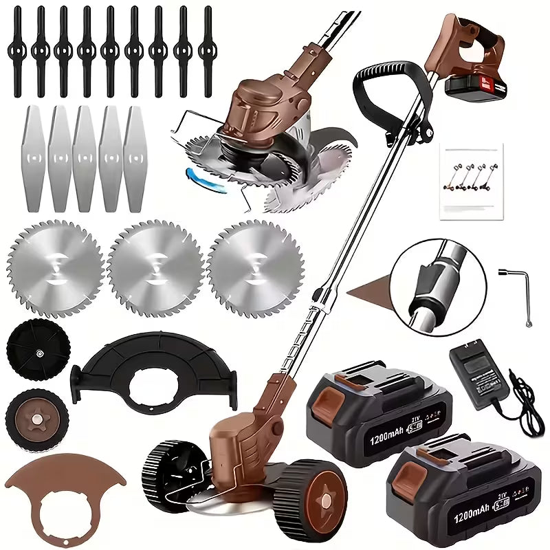 Cordless Portable Electric Lawn Mower, 3 Blades & 2 Large Lithium‑Ion Batteries, Powerful Wireless Garden Weeder for Lawn Yard, Christmas Gift for Men