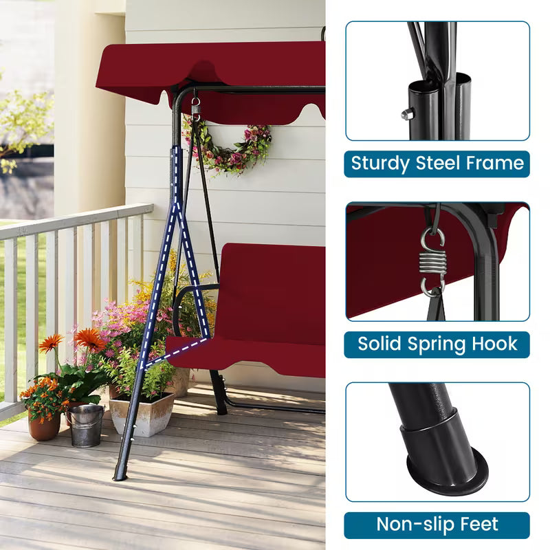 3-Seat Outdoor Patio Glider Swing with Adjustable Canopy – Heavy Duty Rust-Resistant Porch Swing for Garden & Backyard