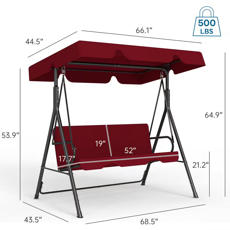 3-Seat Outdoor Patio Glider Swing with Adjustable Canopy – Heavy Duty Rust-Resistant Porch Swing for Garden & Backyard