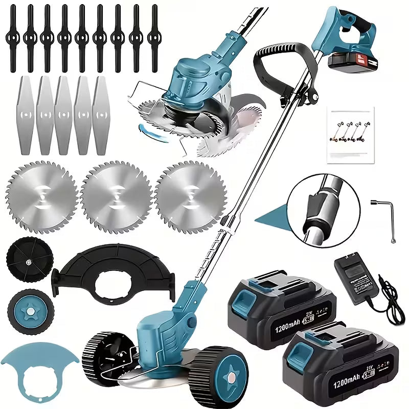 Cordless Portable Electric Lawn Mower, 3 Blades & 2 Large Lithium‑Ion Batteries, Powerful Wireless Garden Weeder for Lawn Yard, Christmas Gift for Men