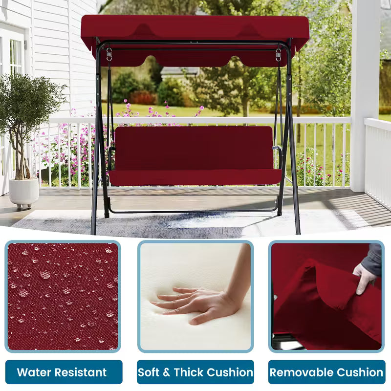 3-Seat Outdoor Patio Glider Swing with Adjustable Canopy – Heavy Duty Rust-Resistant Porch Swing for Garden & Backyard