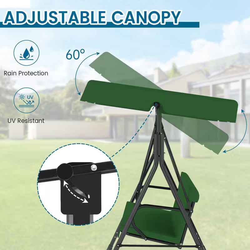 3-Seat Outdoor Patio Glider Swing with Adjustable Canopy – Heavy Duty Rust-Resistant Porch Swing for Garden & Backyard