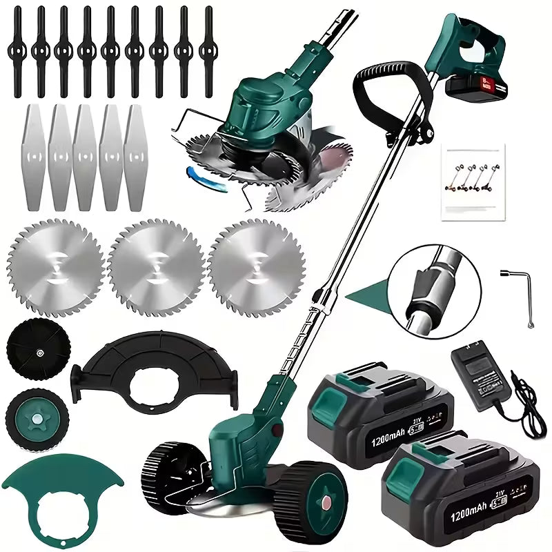 Cordless Portable Electric Lawn Mower, 3 Blades & 2 Large Lithium‑Ion Batteries, Powerful Wireless Garden Weeder for Lawn Yard, Christmas Gift for Men