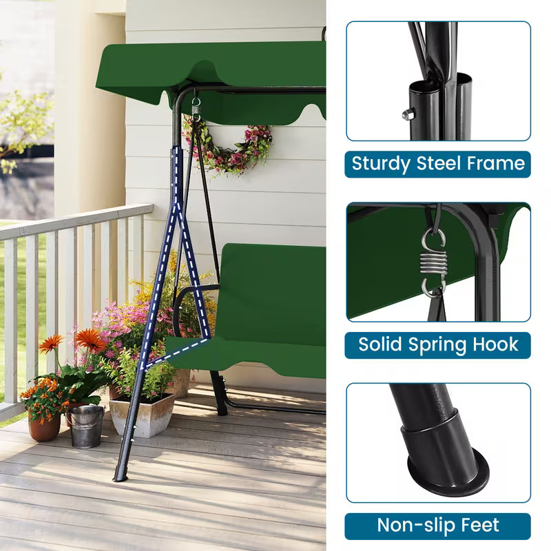 3-Seat Outdoor Patio Glider Swing with Adjustable Canopy – Heavy Duty Rust-Resistant Porch Swing for Garden & Backyard