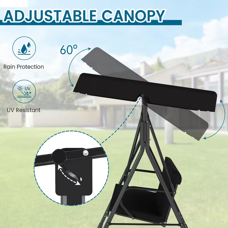 3-Seat Outdoor Patio Glider Swing with Adjustable Canopy – Heavy Duty Rust-Resistant Porch Swing for Garden & Backyard