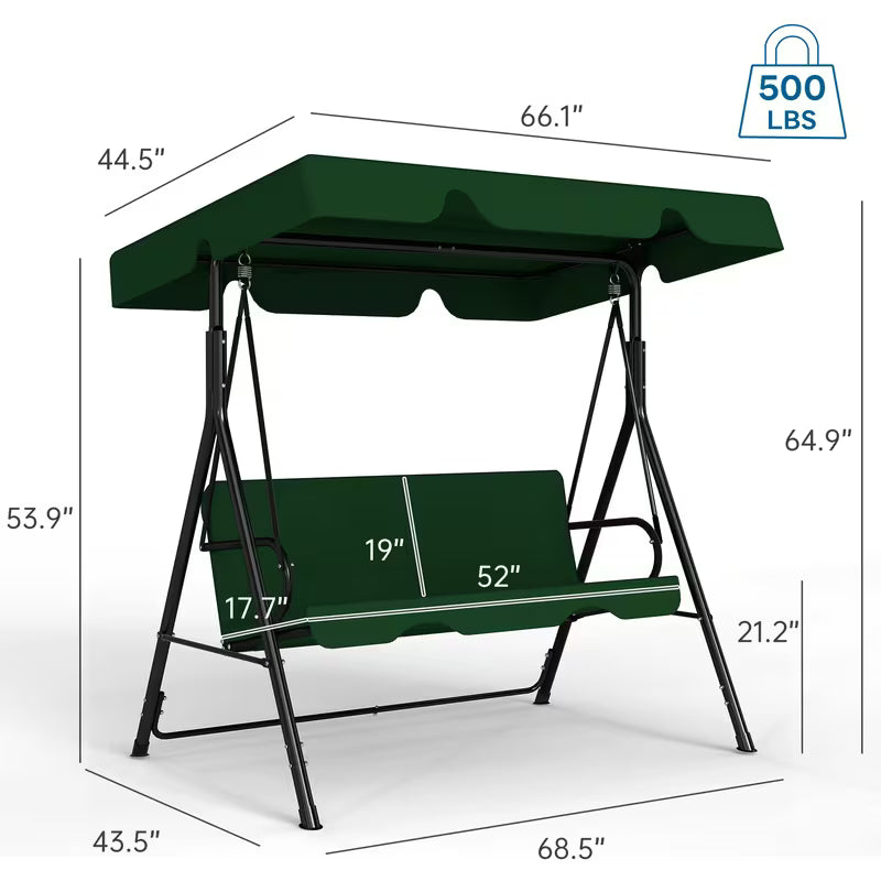 3-Seat Outdoor Patio Glider Swing with Adjustable Canopy – Heavy Duty Rust-Resistant Porch Swing for Garden & Backyard