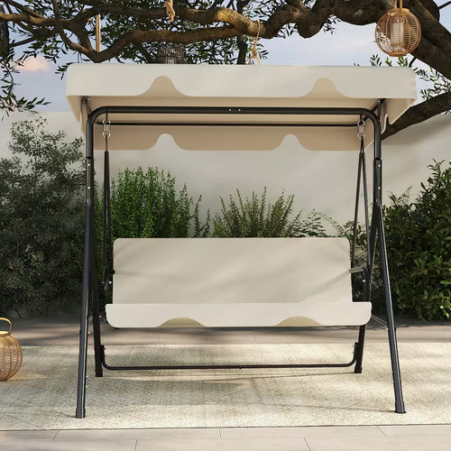 3-Seat Outdoor Patio Glider Swing with Adjustable Canopy – Heavy Duty Rust-Resistant Porch Swing for Garden & Backyard
