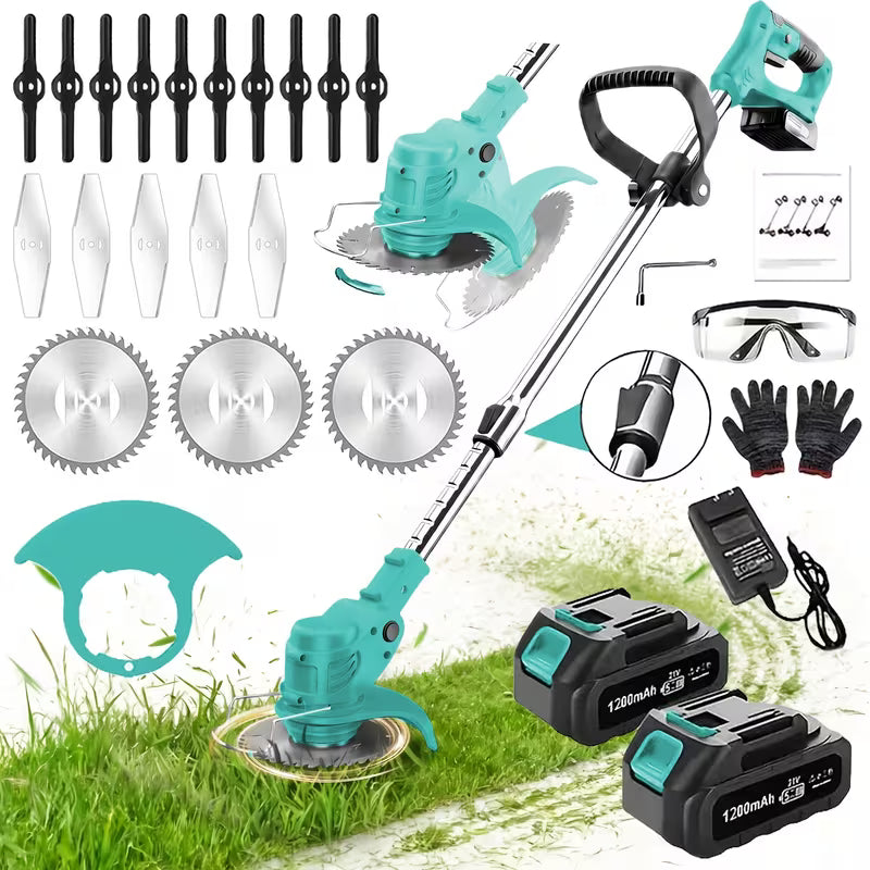 Cordless Portable Electric Lawn Mower, 3 Blades & 2 Large Lithium‑Ion Batteries, Powerful Wireless Garden Weeder for Lawn Yard, Christmas Gift for Men