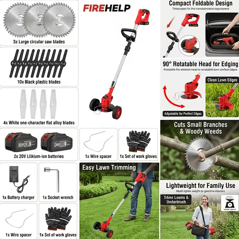 ZAVELLO™ 21V Cordless Electric Weed Wacker | 3-in-1 Lawn Trimmer, Edger & Garden Cutter with 3 Blades