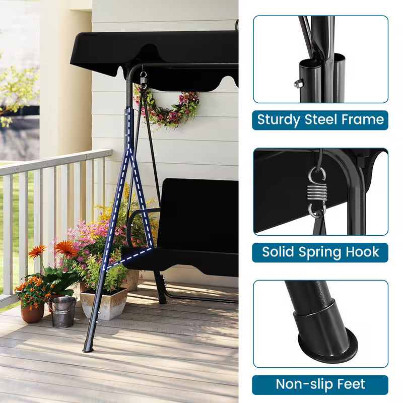 3-Seat Outdoor Patio Glider Swing with Adjustable Canopy – Heavy Duty Rust-Resistant Porch Swing for Garden & Backyard