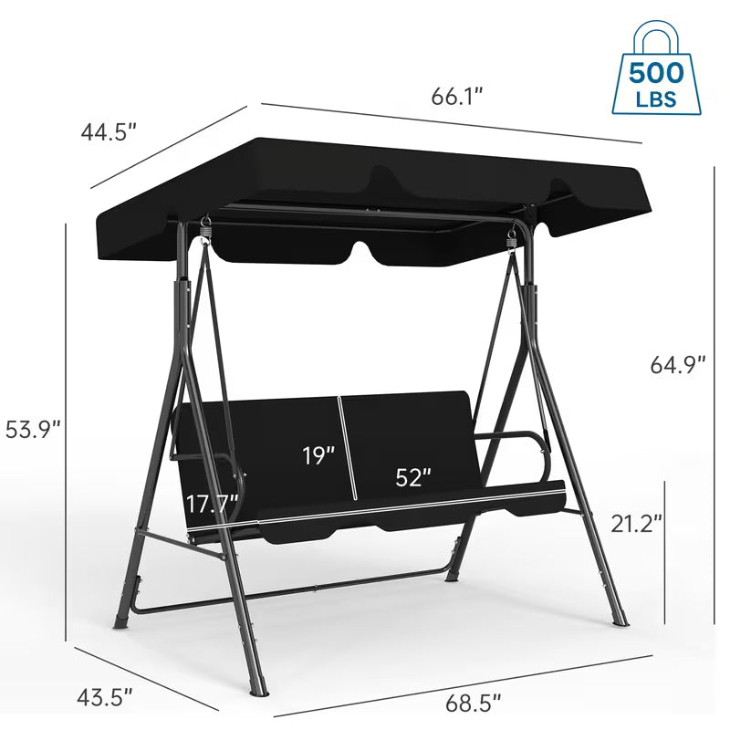 3-Seat Outdoor Patio Glider Swing with Adjustable Canopy – Heavy Duty Rust-Resistant Porch Swing for Garden & Backyard