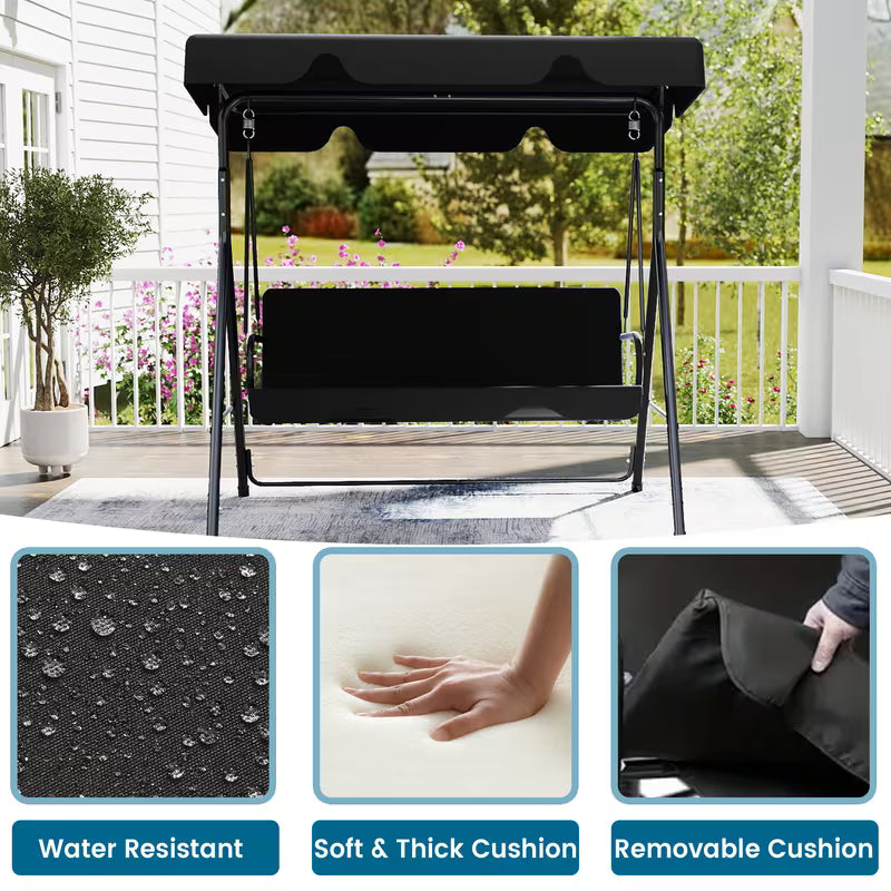 3-Seat Outdoor Patio Glider Swing with Adjustable Canopy – Heavy Duty Rust-Resistant Porch Swing for Garden & Backyard
