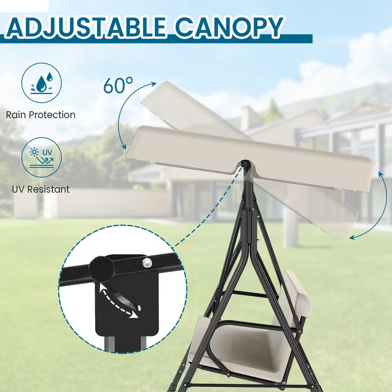 3-Seat Outdoor Patio Glider Swing with Adjustable Canopy – Heavy Duty Rust-Resistant Porch Swing for Garden & Backyard