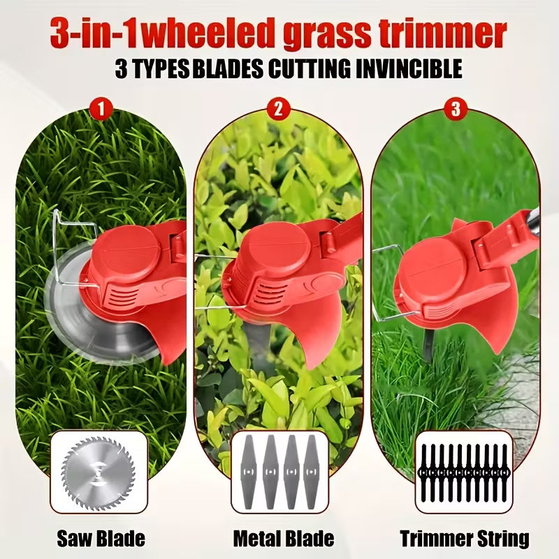 Cordless Portable Electric Lawn Mower, 3 Blades & 2 Large Lithium‑Ion Batteries, Powerful Wireless Garden Weeder for Lawn Yard, Christmas Gift for Men