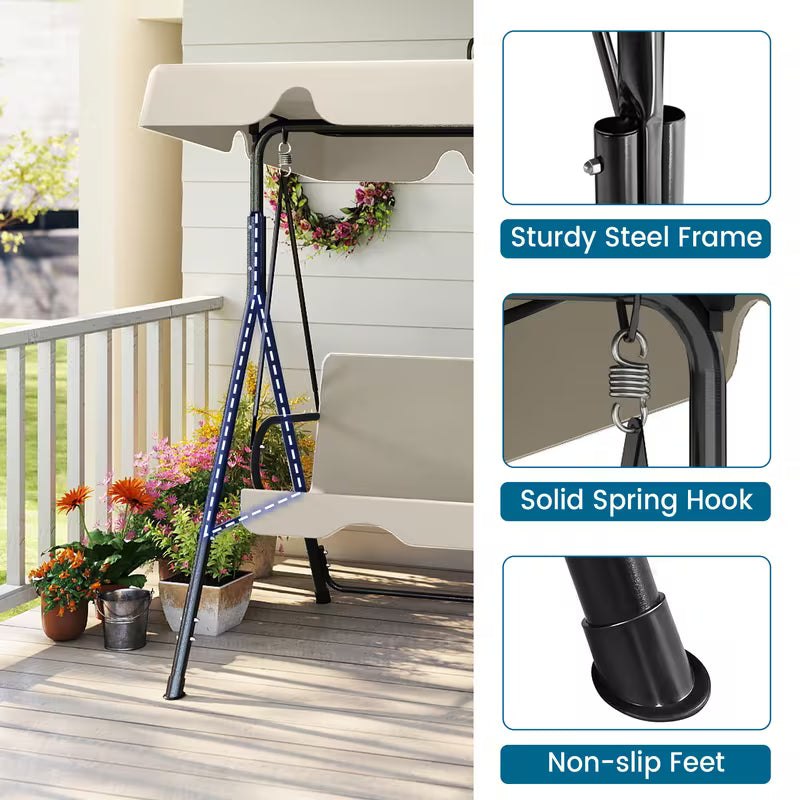 3-Seat Outdoor Patio Glider Swing with Adjustable Canopy – Heavy Duty Rust-Resistant Porch Swing for Garden & Backyard