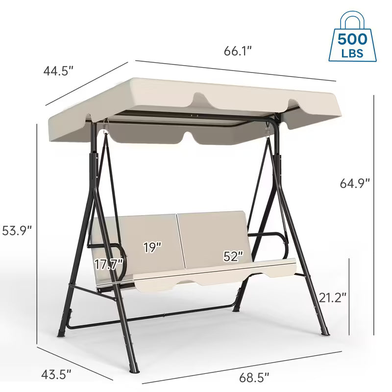3-Seat Outdoor Patio Glider Swing with Adjustable Canopy – Heavy Duty Rust-Resistant Porch Swing for Garden & Backyard