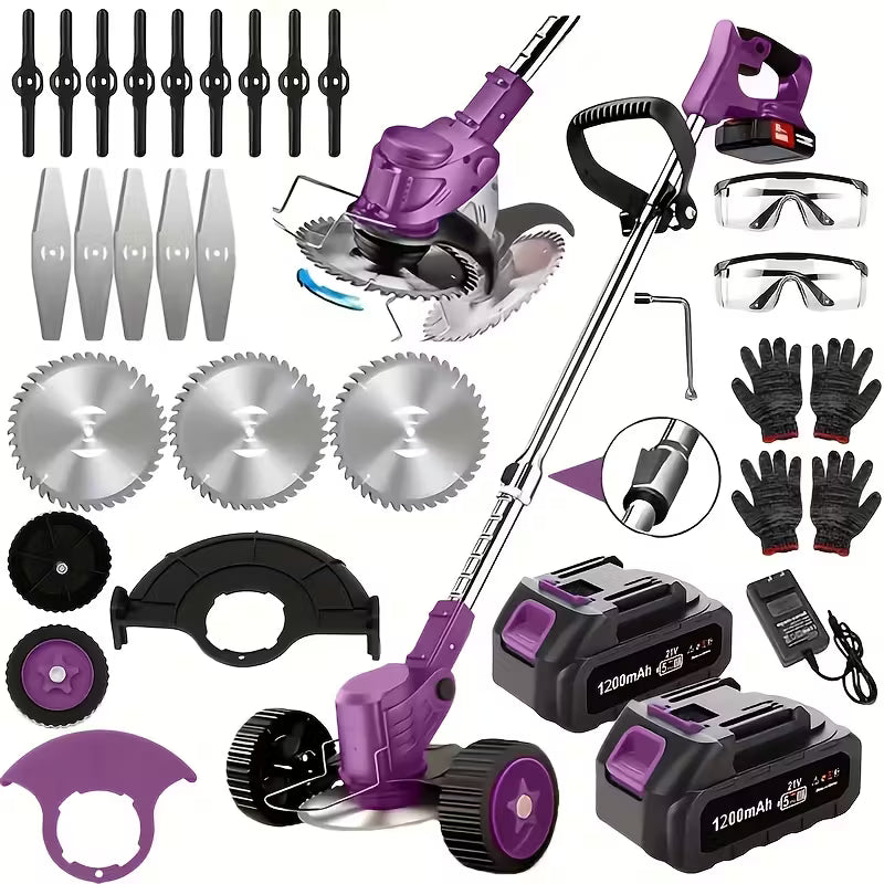 Cordless Portable Electric Lawn Mower, 3 Blades & 2 Large Lithium‑Ion Batteries, Powerful Wireless Garden Weeder for Lawn Yard, Christmas Gift for Men