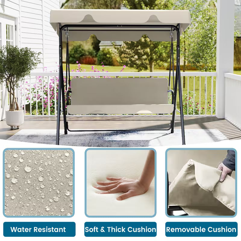 3-Seat Outdoor Patio Glider Swing with Adjustable Canopy – Heavy Duty Rust-Resistant Porch Swing for Garden & Backyard